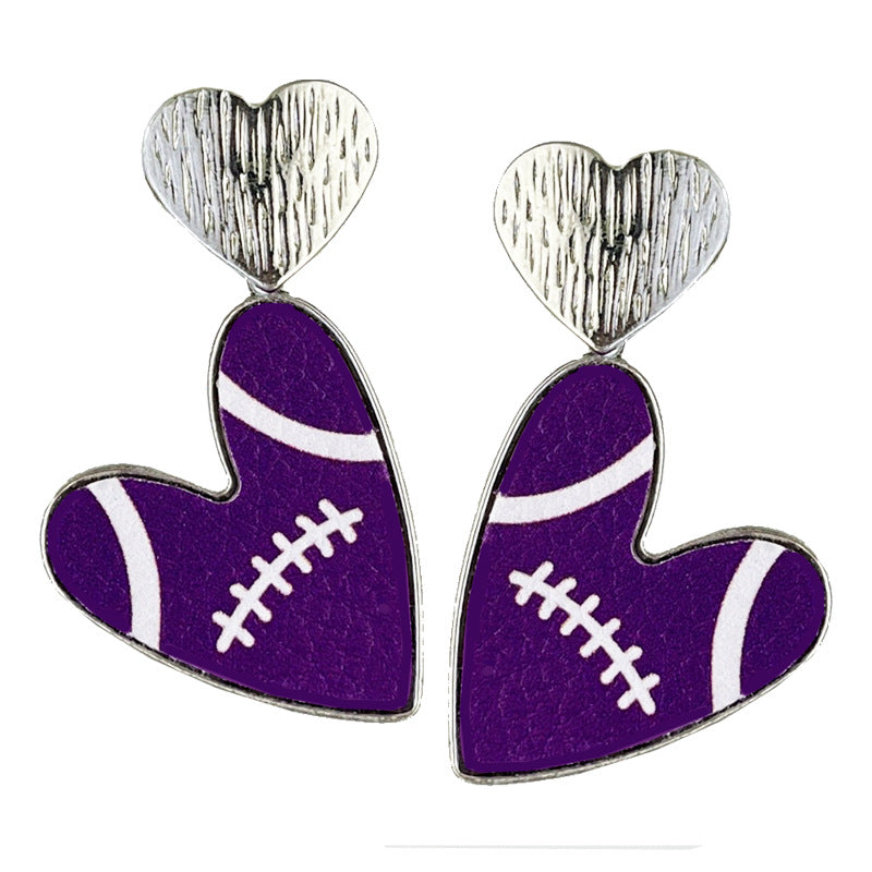 Wholesale 2 Pairs/pack Sports Season Football Heart Earrings Leather Metal Earrings ACC-ES-HY138