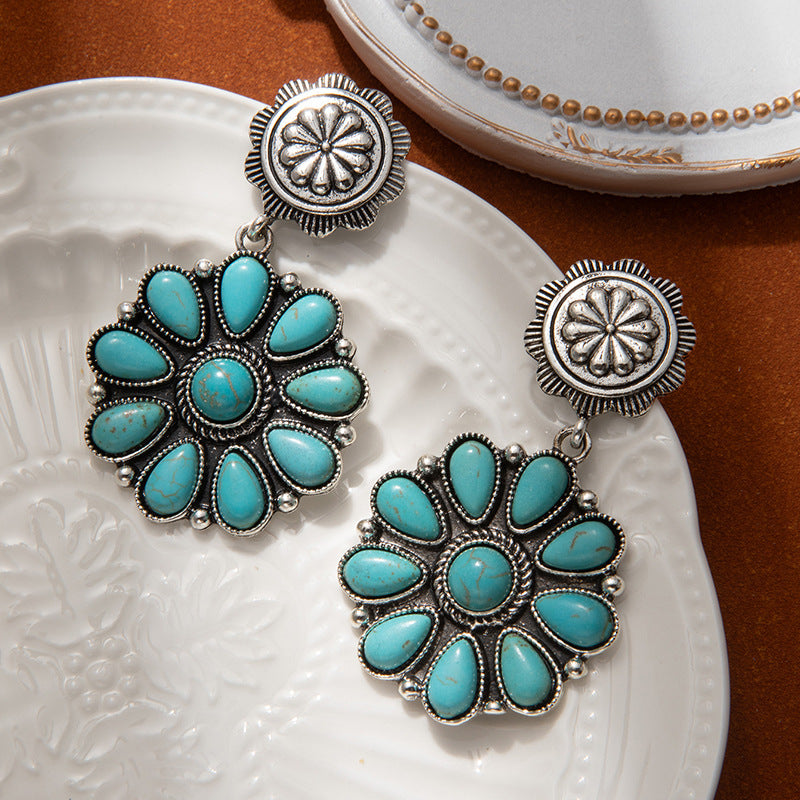 Wholesale Bohemian Pine Stone Flower Drop Earrings Chic Jewelry Accessory for Party Gift