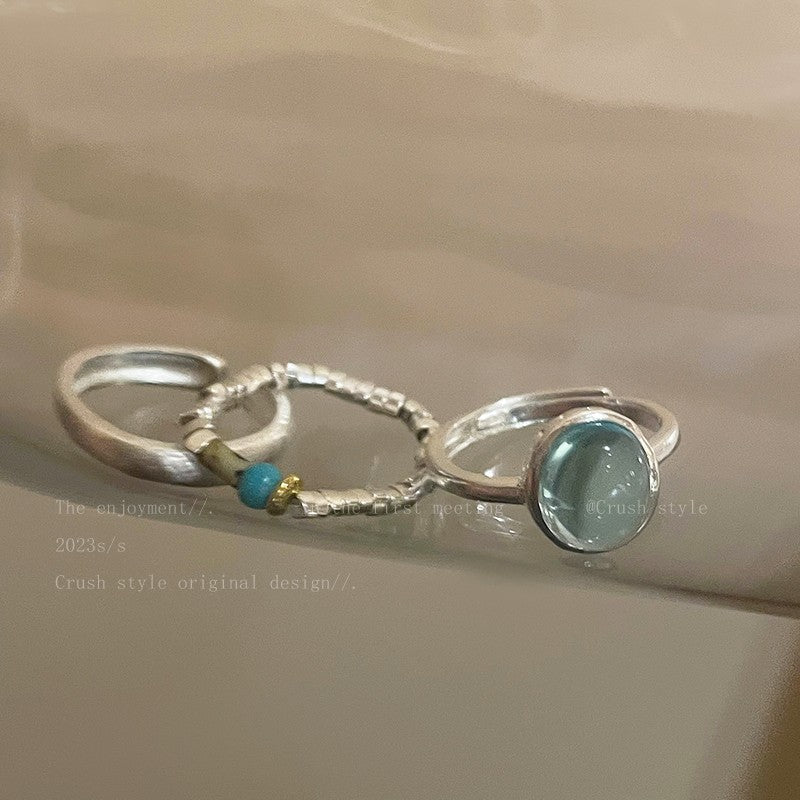 Wholesale Broken Silver Natural Stone Open Adjustable  Ring