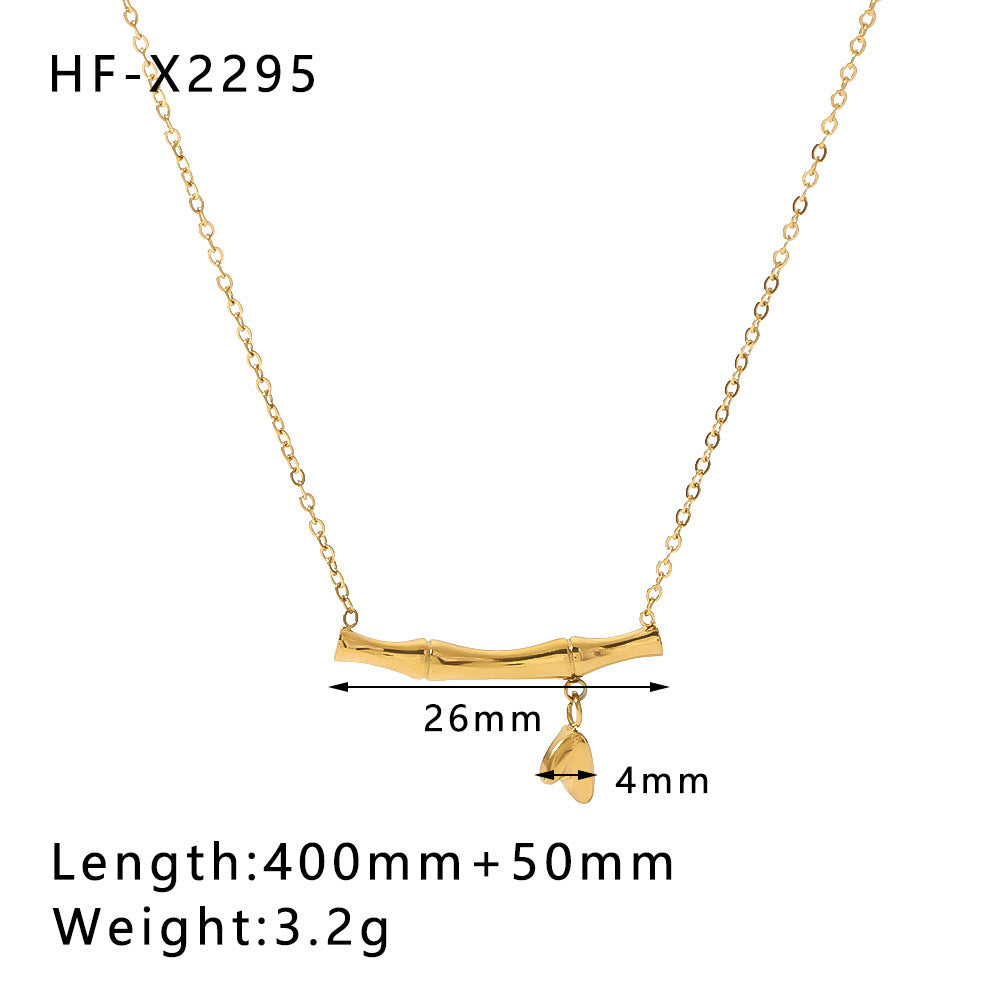 Wholesale stainless steel bamboo love fishtail skirt letter zircon necklace