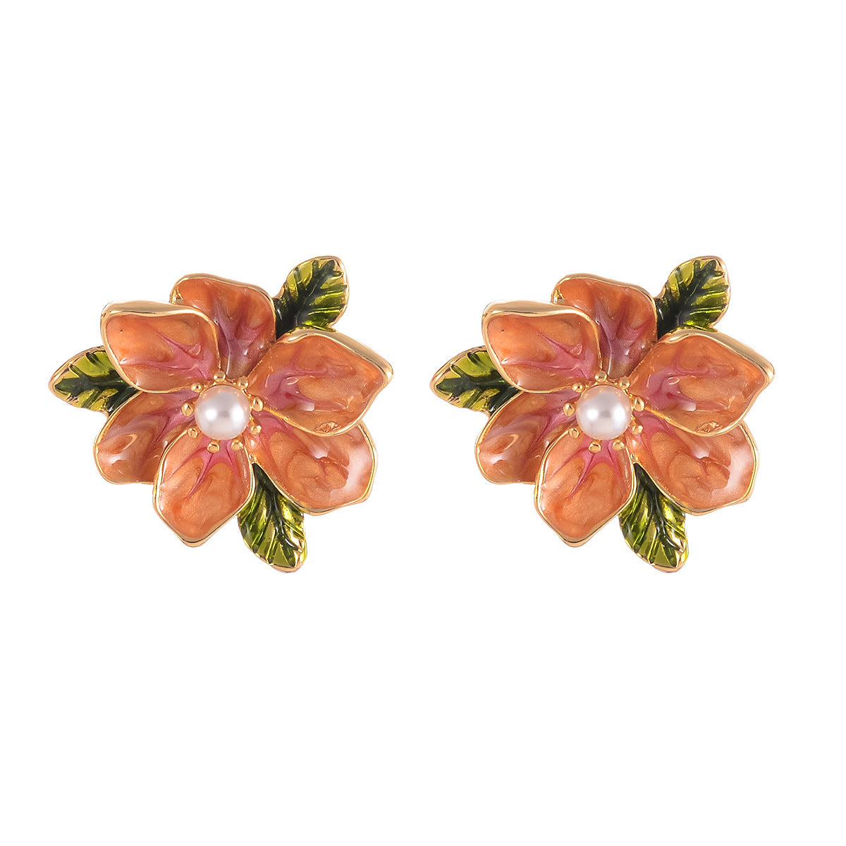 Wholesale Colorful Pearl Flower Enamel Drop Oil Fashionable Earrings