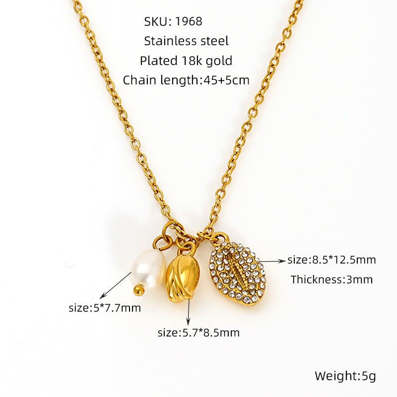 Wholesale Diamond Pearl Necklace Stainless Steel  Clavicle Chain