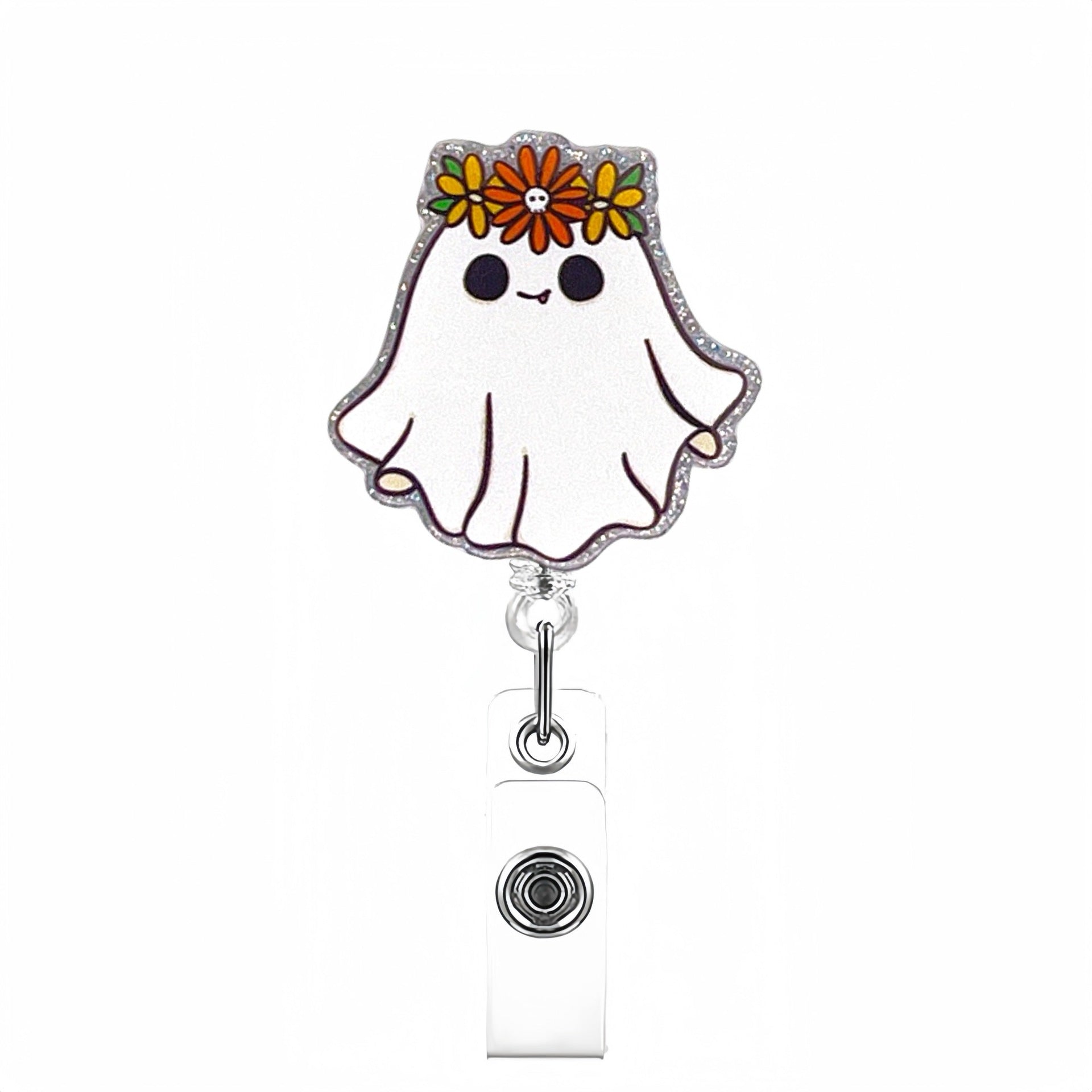 Wholesale Halloween Cute Ghost Retractable Rotating Badge Keychain