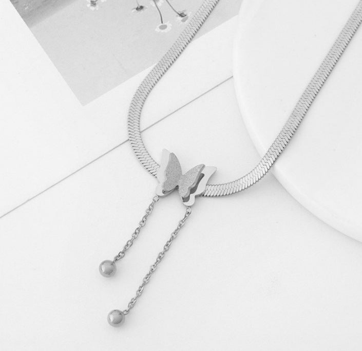 Wholesale Frosted Butterfly Tassel Titanium Steel Bracelet