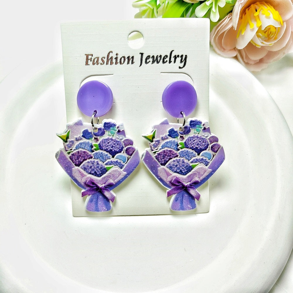 Wholesale Rose Earrings Mother's Day Acrylic Earrings ACC-ES-Qiyu011