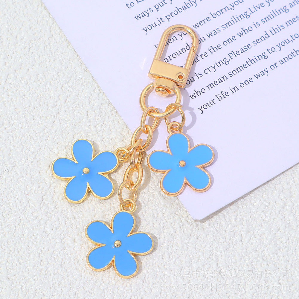 Wholesale Zinc Alloy Oil Dripping Flower Keychain Double-Sided Pendant Bag Charm