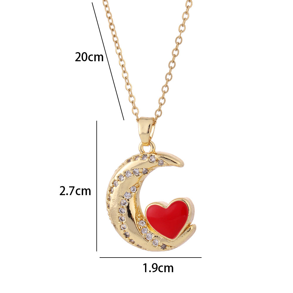 Wholesale Oil Dripping Love Heart Moon Copper Necklaces ACC-NE-SY005