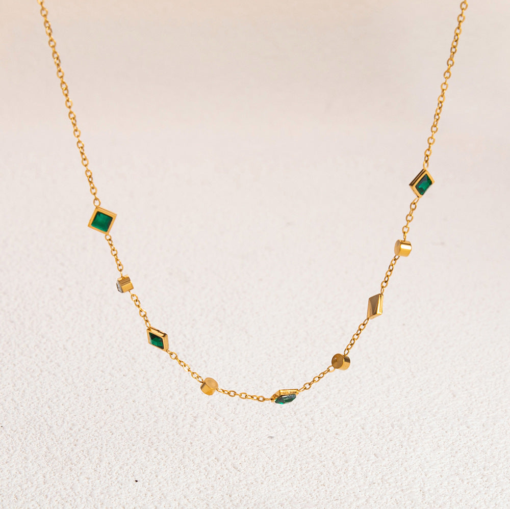 Wholesale Stainless Steel Necklace 18K Gold Plated Square Emerald Rhinestone Zircon Choker Necklaces ACC-NE-YuHui003