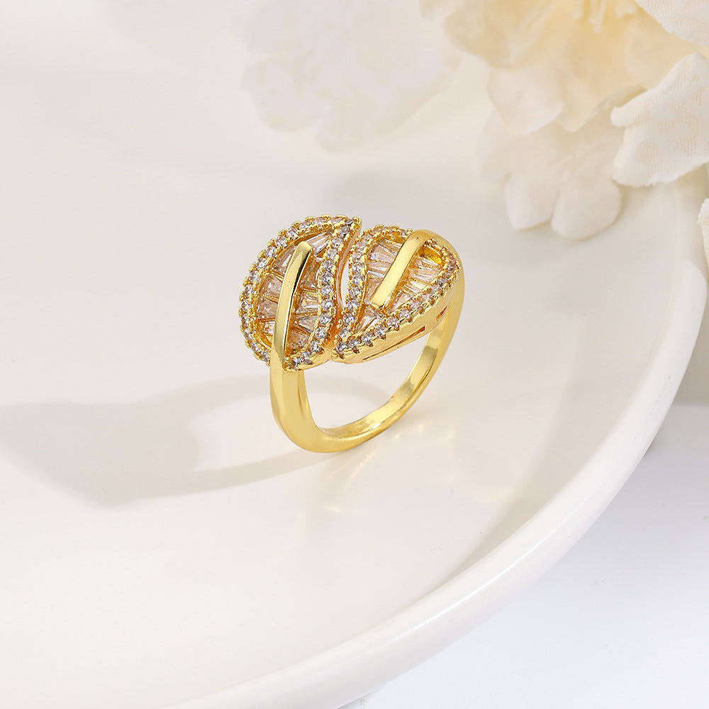 Wholesale Geometric zirconium leaf ring
