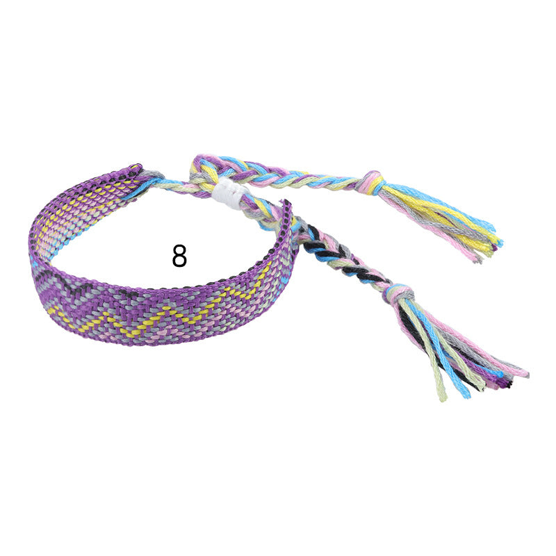 Wholesale ethnic style woven bracelet wide wrist strap colorful tassel bracelet