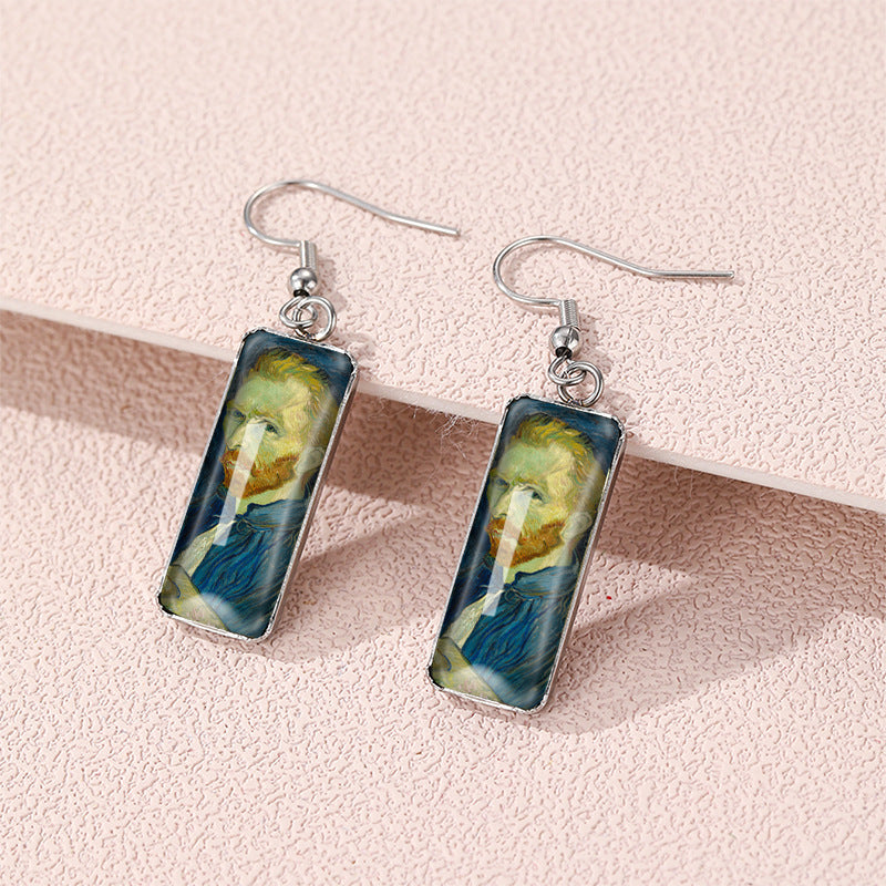 Wholesale  painting stars and moon night time gem glass earrings