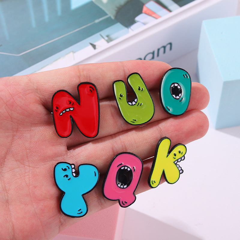 Wholesale Letter Creative Badges Combinable Pin Metal Badges Brooch ACC-BCH-QiHe006