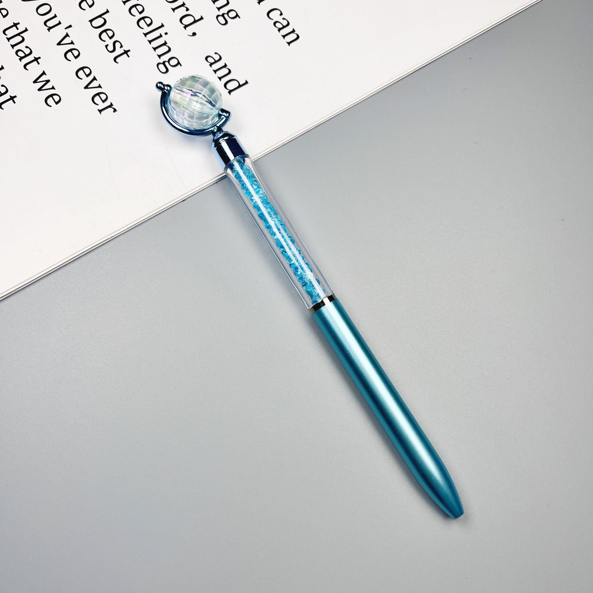 Wholesale 10pcs globe crystal spin ball pen  color quicksand broken diamond sign pen