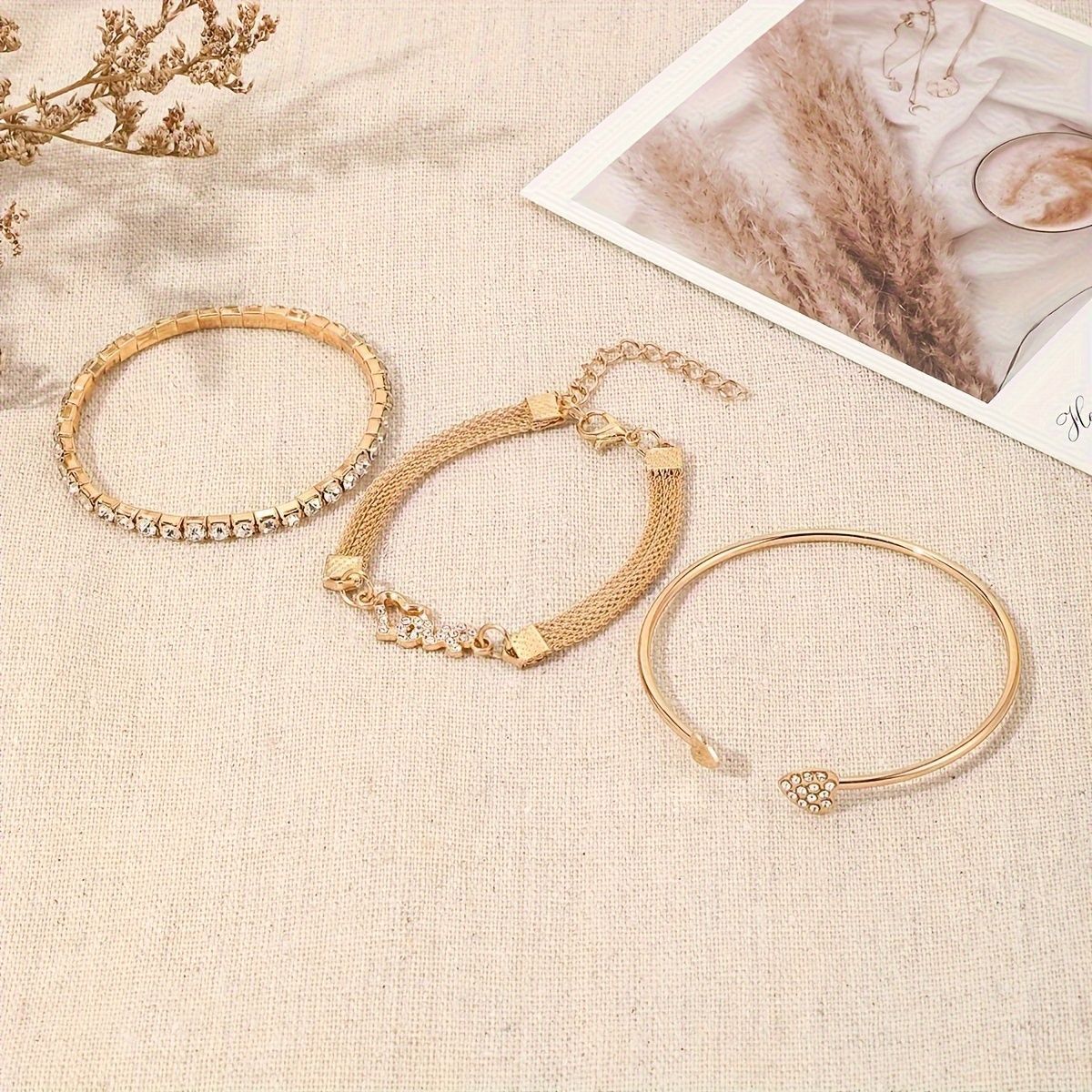 Wholesale Gold Tone LOVE Rhinestone Bracelet Set 3 Piece Women S Jewelry Chic Everyday Accessory Or Gift