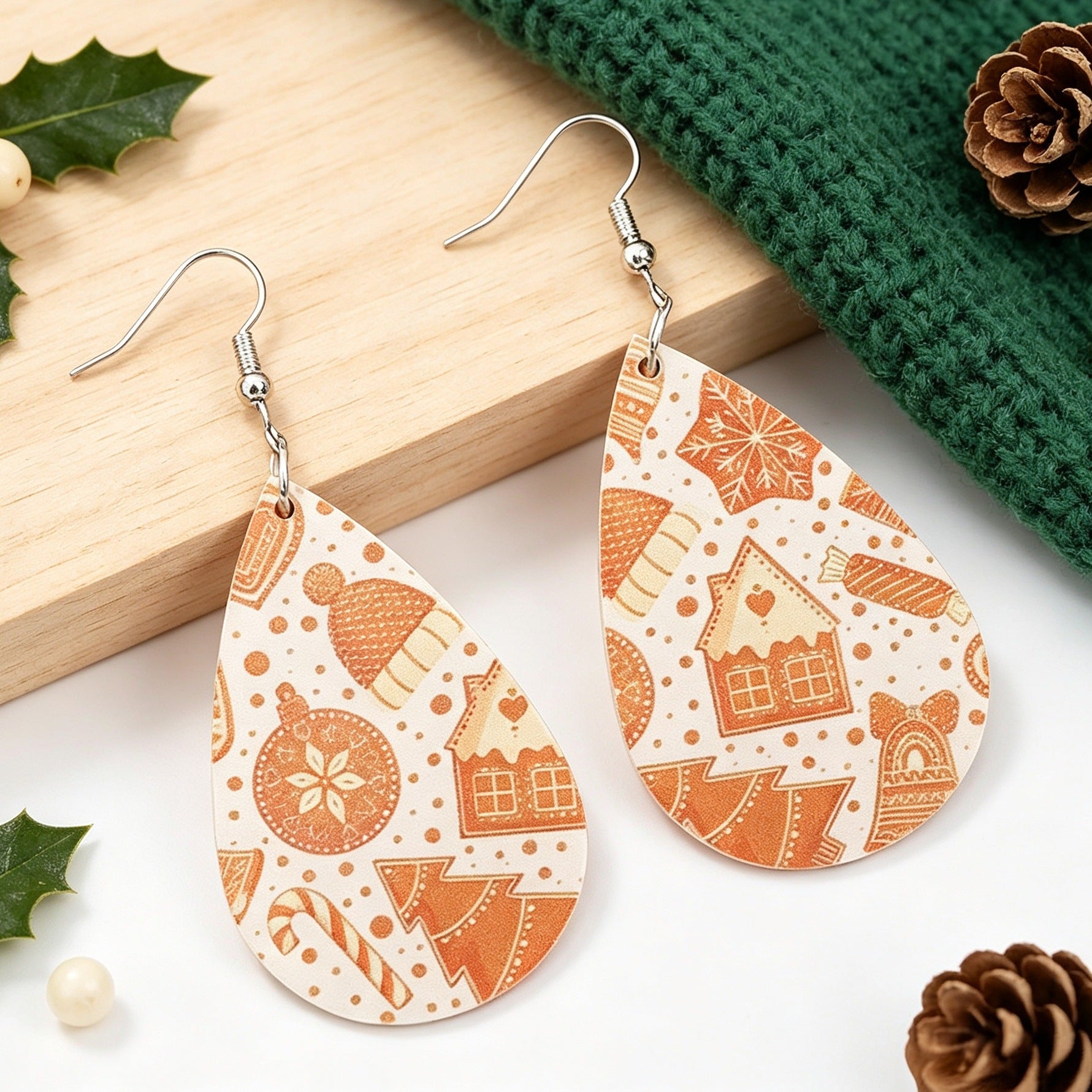 Wholesale Acrylic Christmas Gingerbread House Earrings With Candy Cane Print Holiday Jewelry Accessory For Gift And Boutique Resale