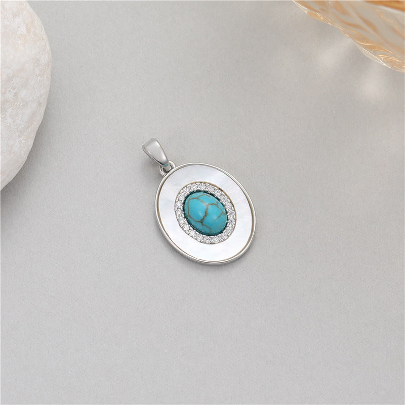 Wholesale Copper Pendant Inlaid with Turquoise Zircon and White Mother-of-Pearl