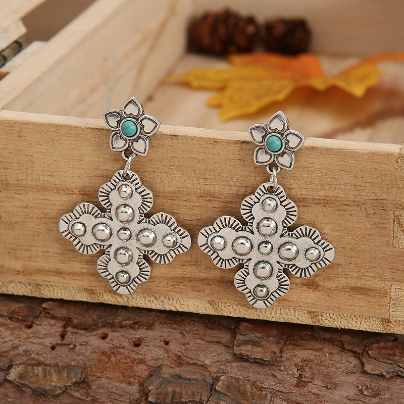 Wholesale Retro Turquoise Cross Earrings Fashion Accessory for Boutique Resale