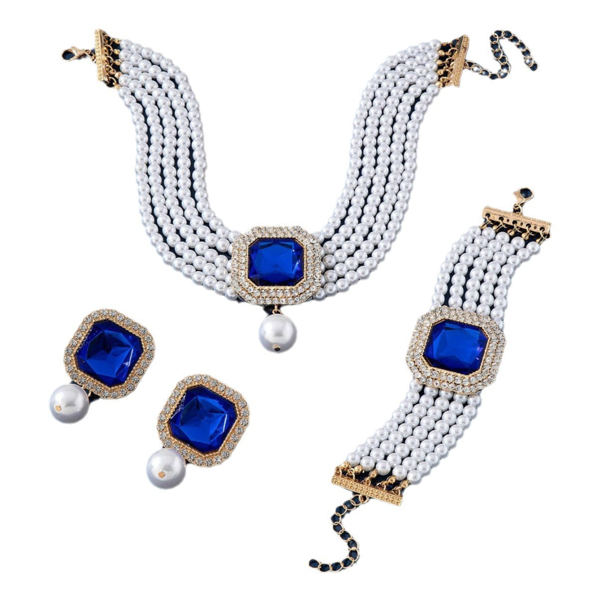 Wholesale Multi-layer  Pearl Geometric Earrings Bracelet Necklace