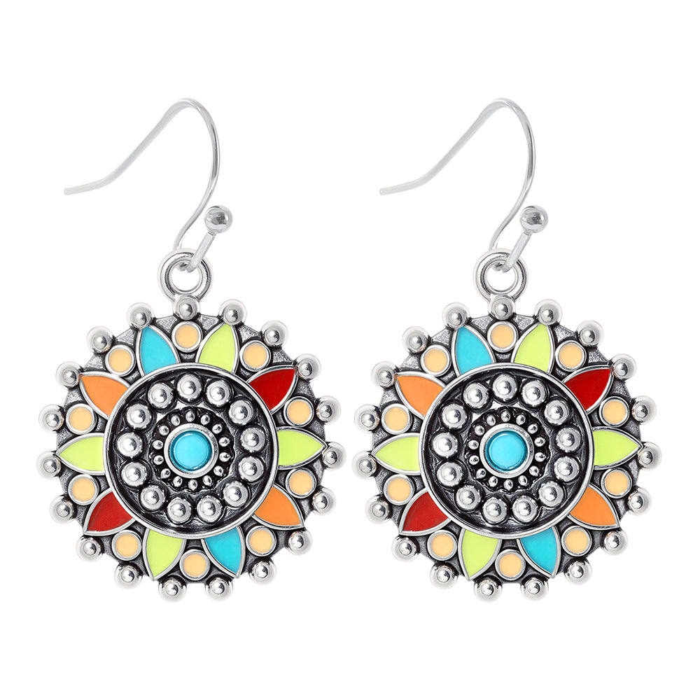 Wholesale Turquoise Geometric Tassel Earrings Antique Silver Retro Fashion Accessory for Everyday Wear or Gift