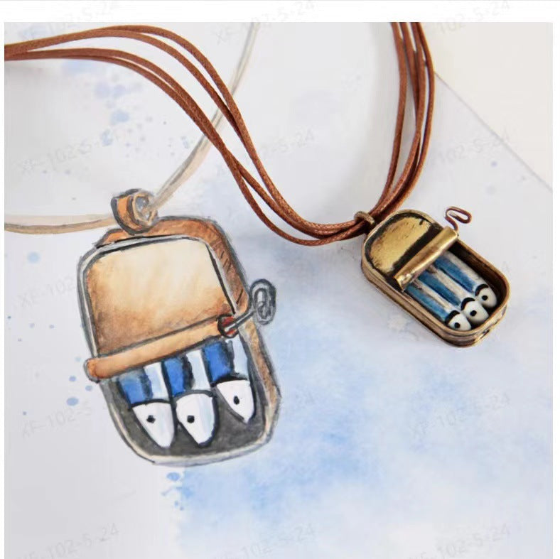 Wholesale  Creative Strange Sardine Canned Pendant Acrylic Necklace Personalized Style Ring