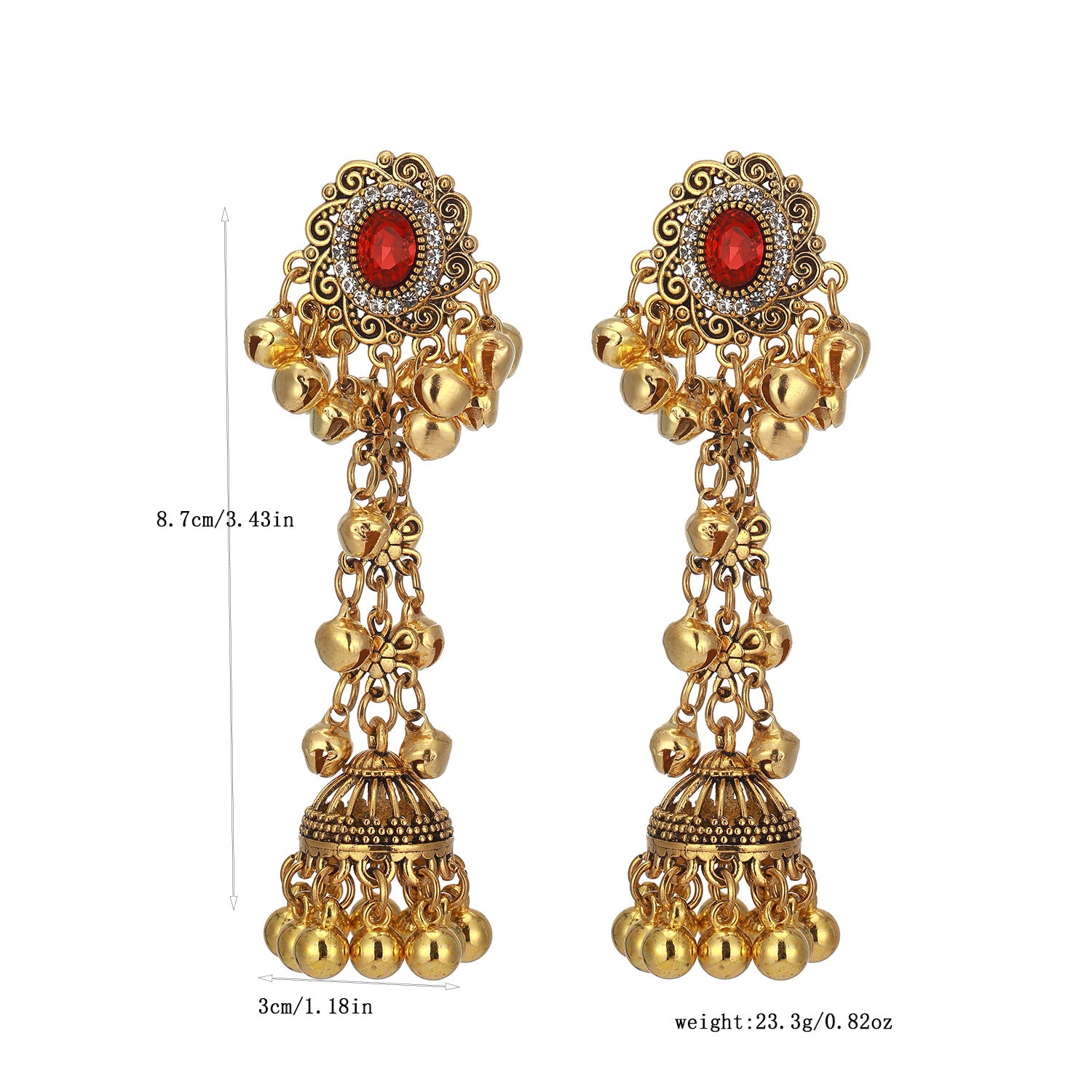 Wholesale Alloy Rhinestone Ethnic Vintage Tassel Bell Pendant Earrings For Women Fashion Jewelry Accessory Gift