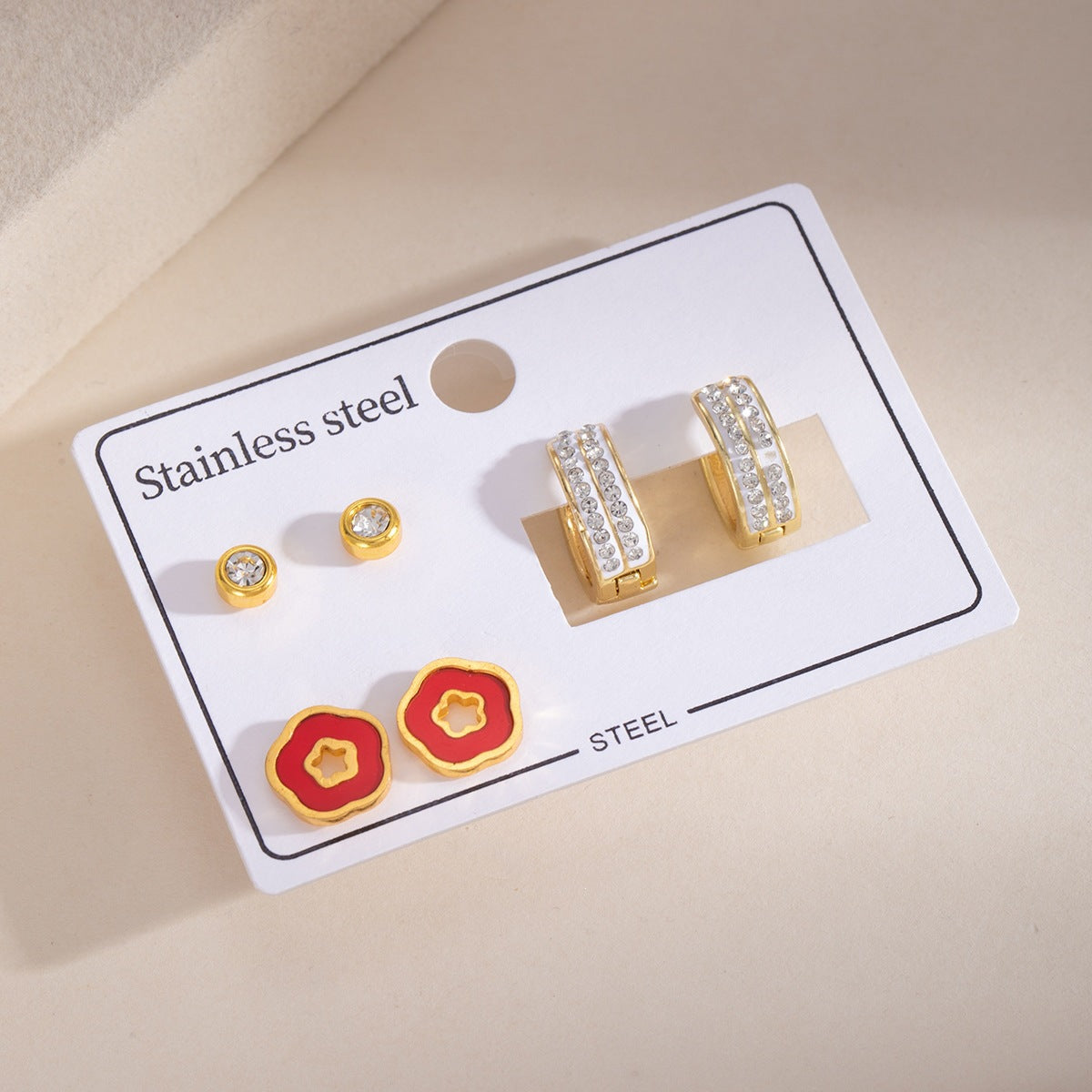 Wholesale Stainless Steel Earrings with Gold Star Rhinestone Red Circle Hoop Party Wear Fashion Accessory
