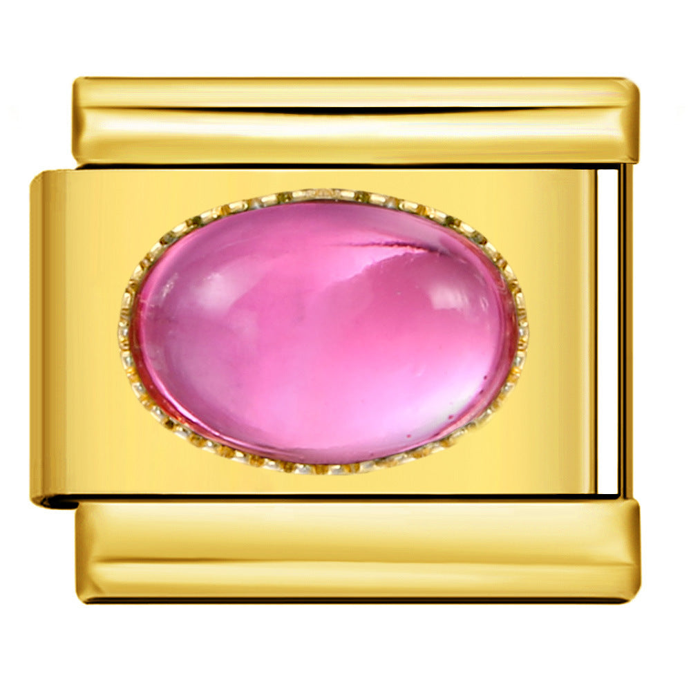 Wholesale Italian Charm Bracelet 9mm DIY Splicing Removable Micro-paved Oval Color Stone Stainless Steel Composable Bracelet