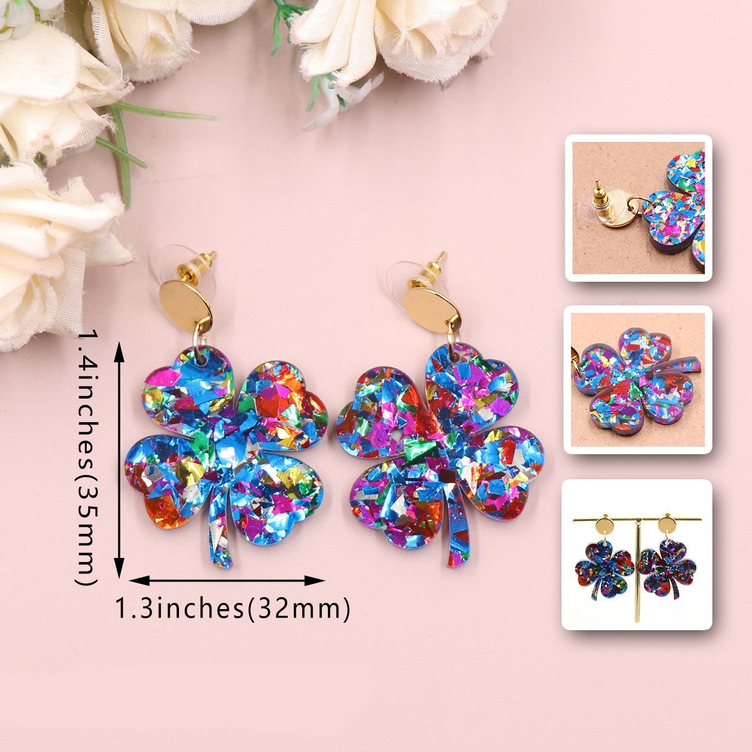 Wholesale Water Drop Clover St. Patrick's Day Acrylic Earrings