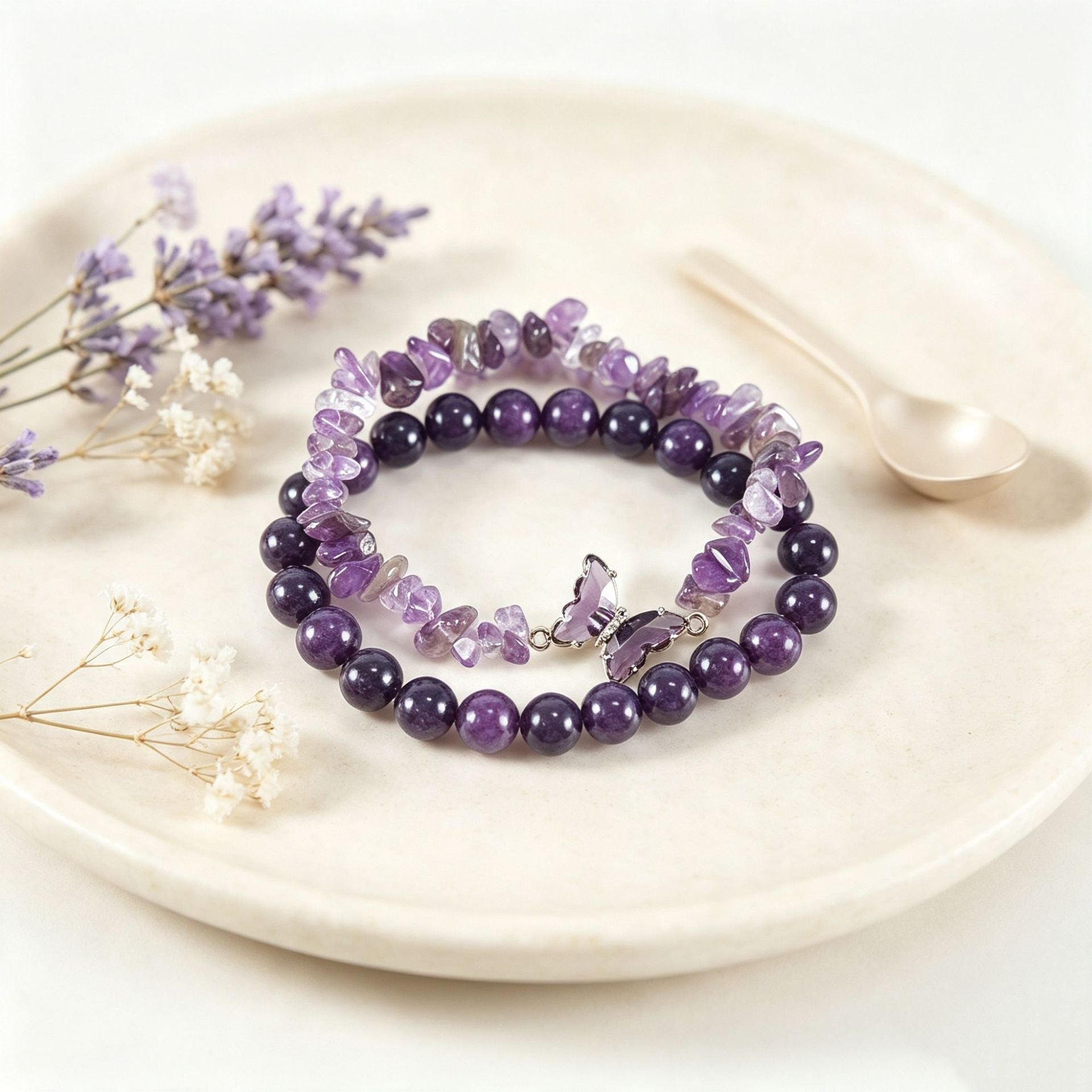 Wholesale Natural Stone Butterfly Round Bead Bracelet Stacking Crystal Jewelry Accessory