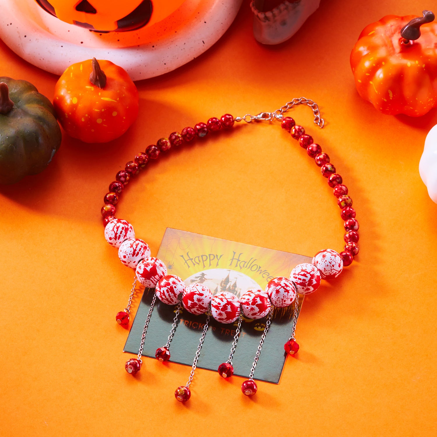 Wholesale Halloween Series Necklaced Creative Ghost Face White Background Printed Necklaces