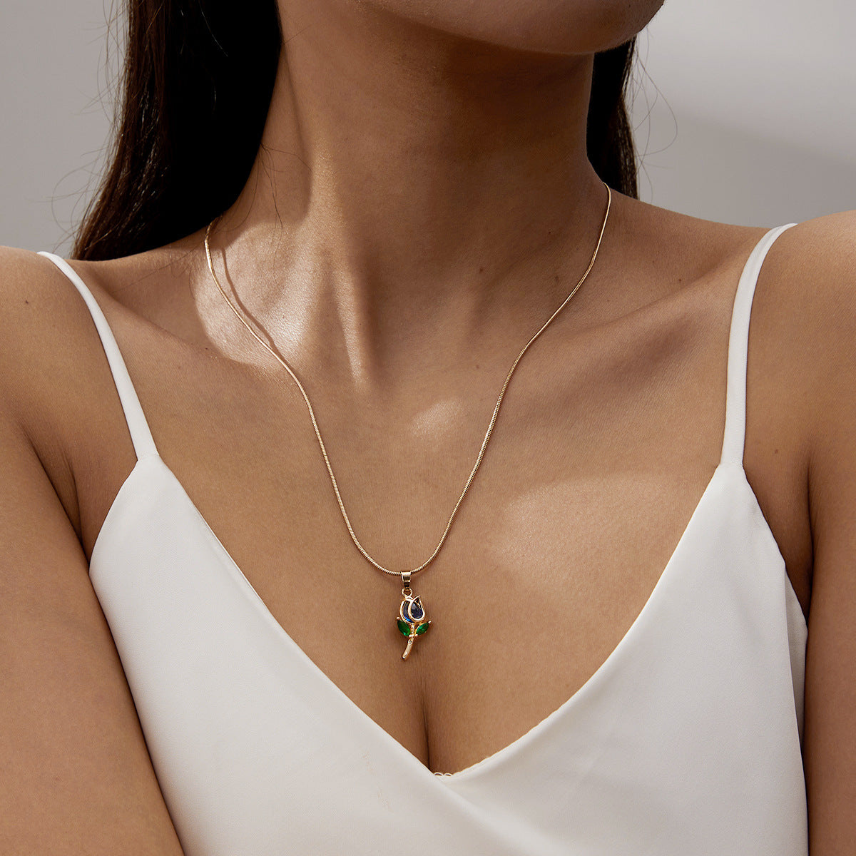 Wholesale Elegant Tulip Necklace Bracelet Diamond Collarbone Chain ACC-NE-Chuya003