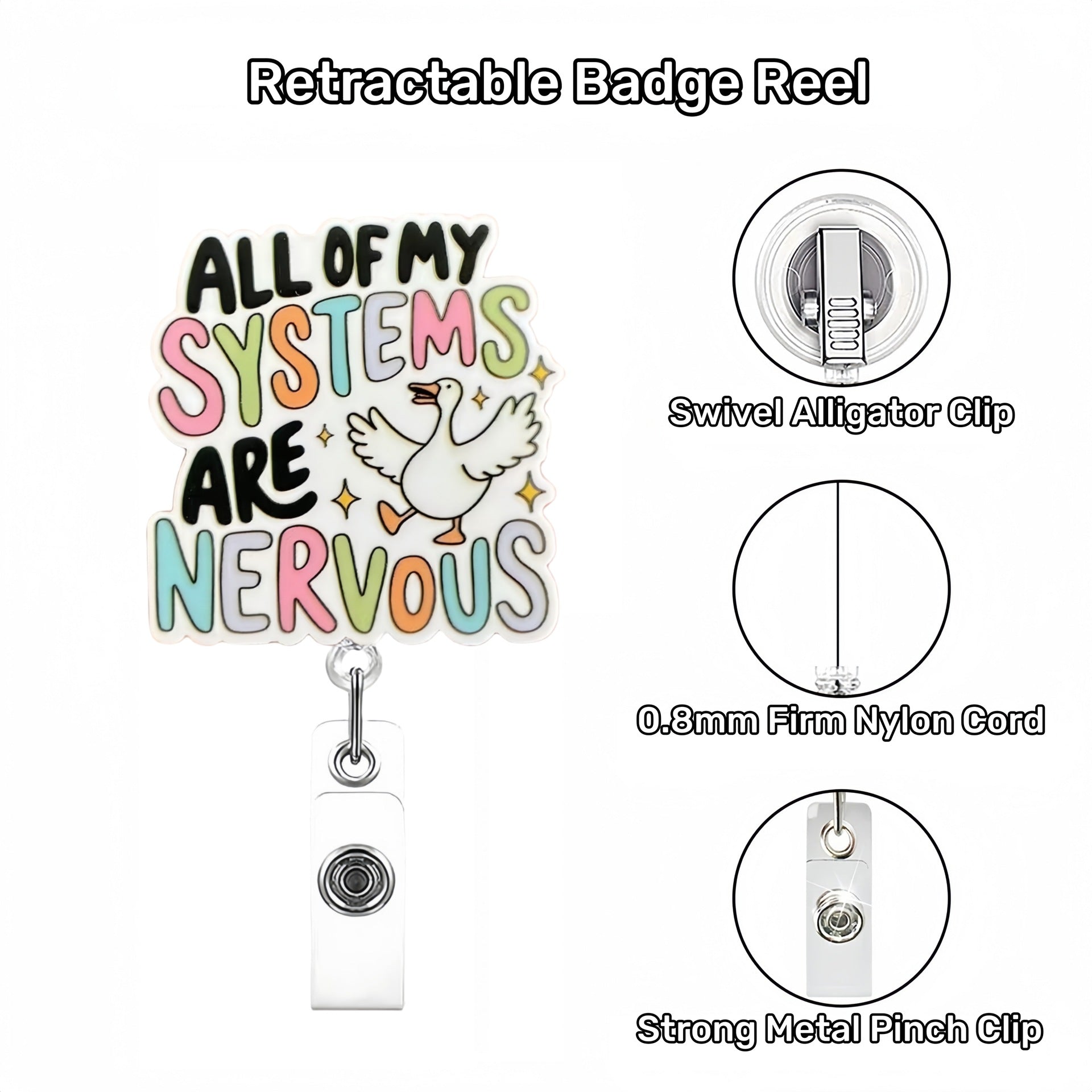 Wholesale Glitter White Acrylic Creative Graphic Badge Reels Keychains