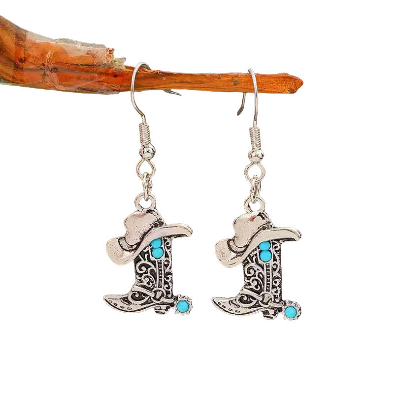 Wholesale Bohemian West Style Creative Cowboy Hat Boots Earrings