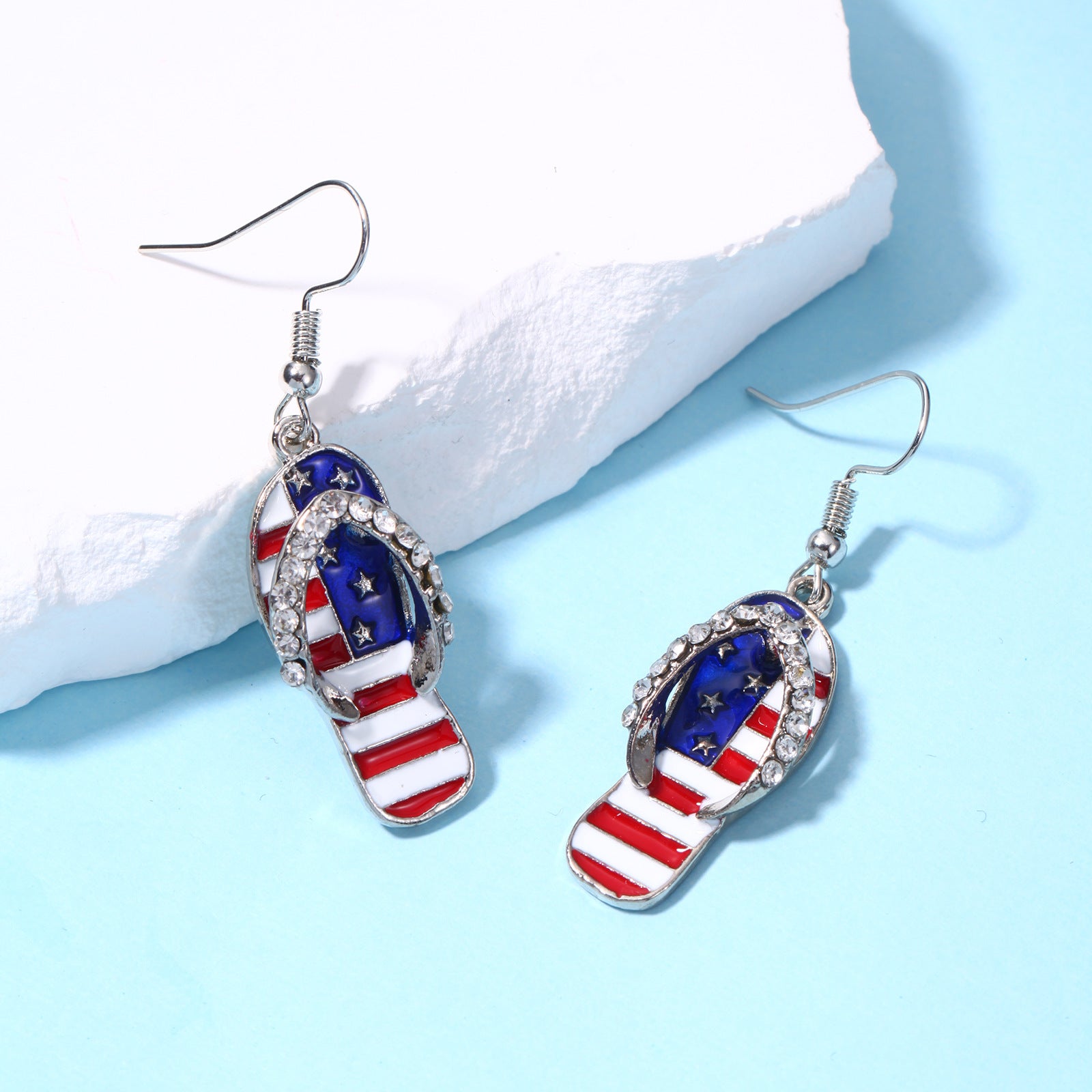 Wholesale  Independence Day earrings  personality red white blue diamond flag USA five-pointed star earrings