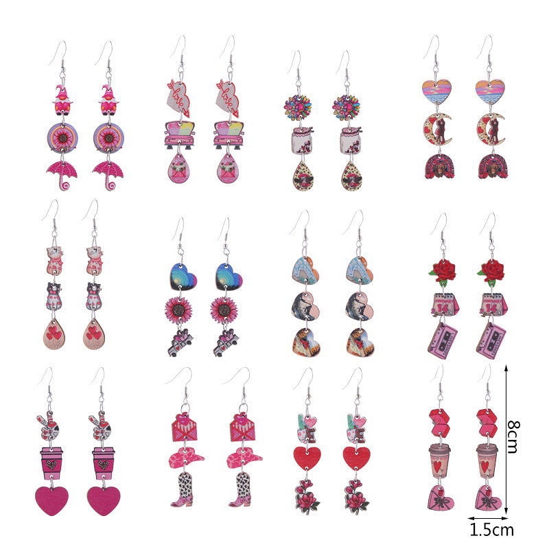 Wholesale Pink Valentine' s Day Three Heart-Shaped Cute Cat Earrings