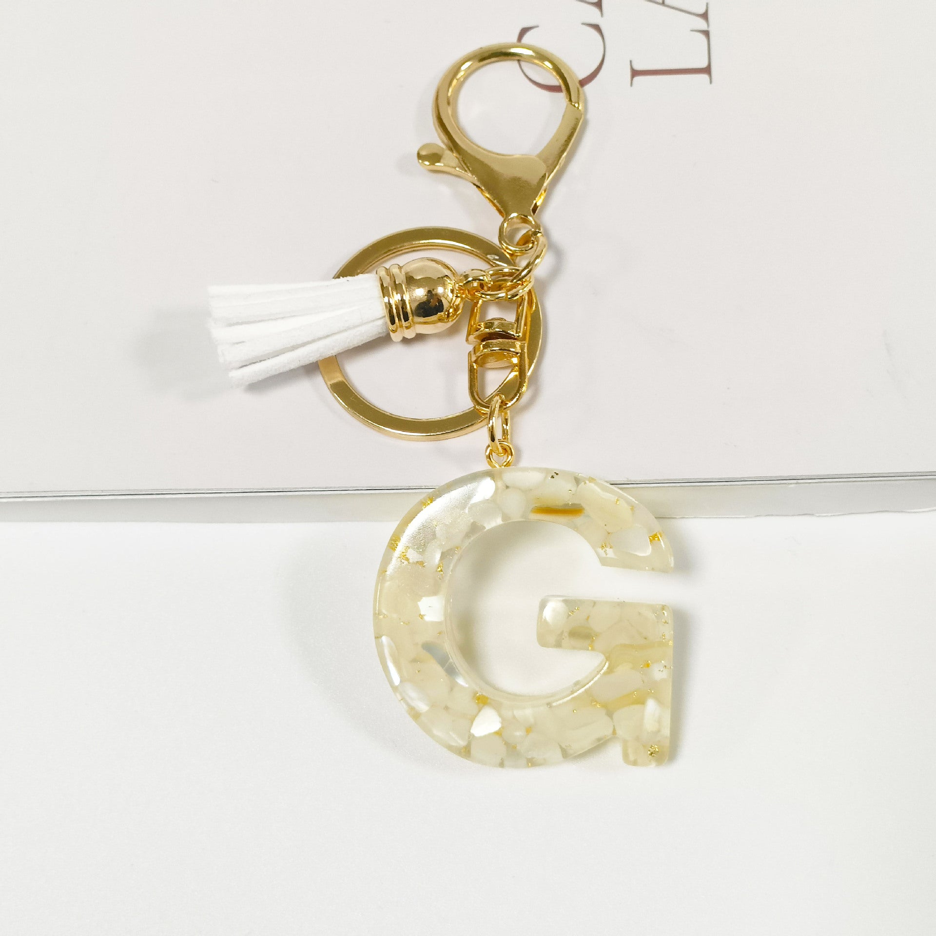 Wholesale  shell stone gold foil letter keychain