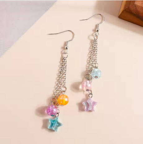 Wholesale  colorful beads earrings colorful gravel long tassel earrings