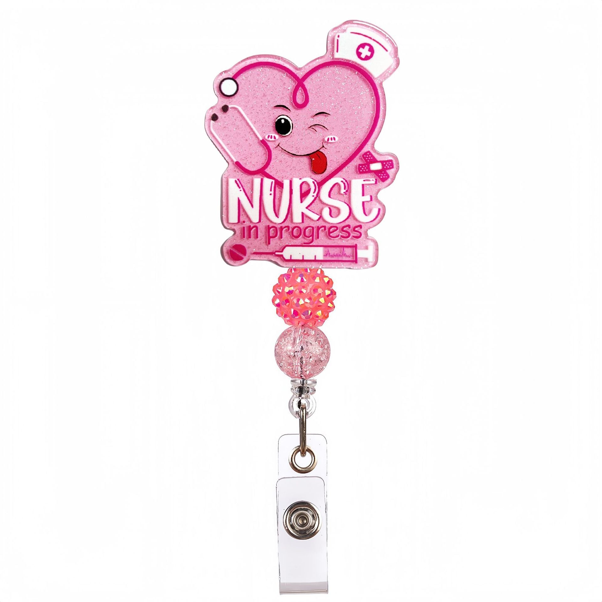 Wholesale Acrylic Glitter Medical Beaded Diamond Ball Bow Badge Reels Keychains