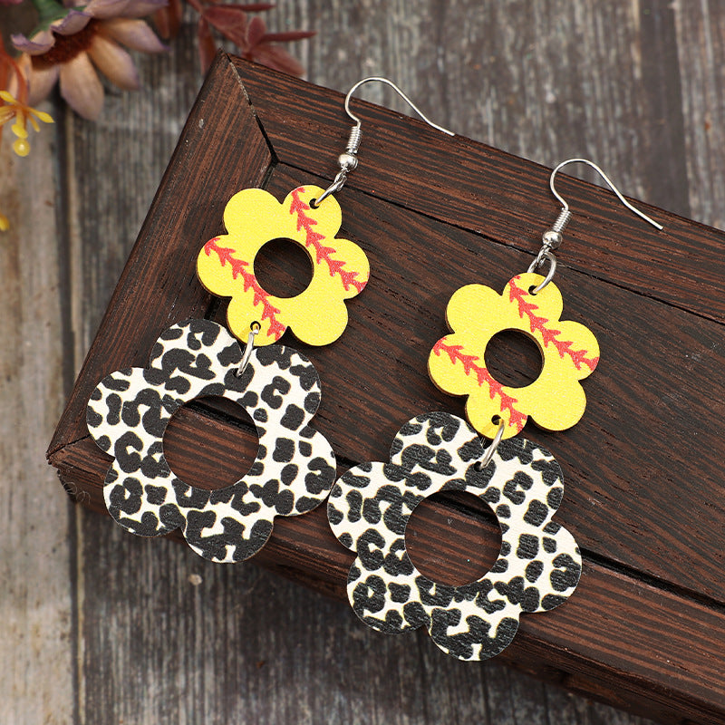 Wholesale Sports style hollow flower print leaf cow pattern retro earrings