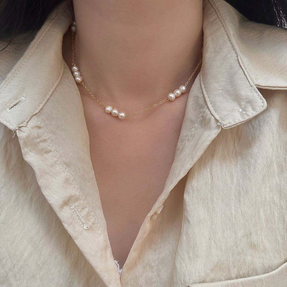 Wholesale Freshwater Pearl Necklace  All-Match Simple Double Layer Stacked Necklace