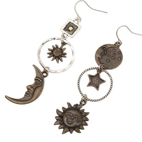 Wholesale Alloy Star and Moon Drop Earrings Geometric Retro Design Jewelry Accessory for Women