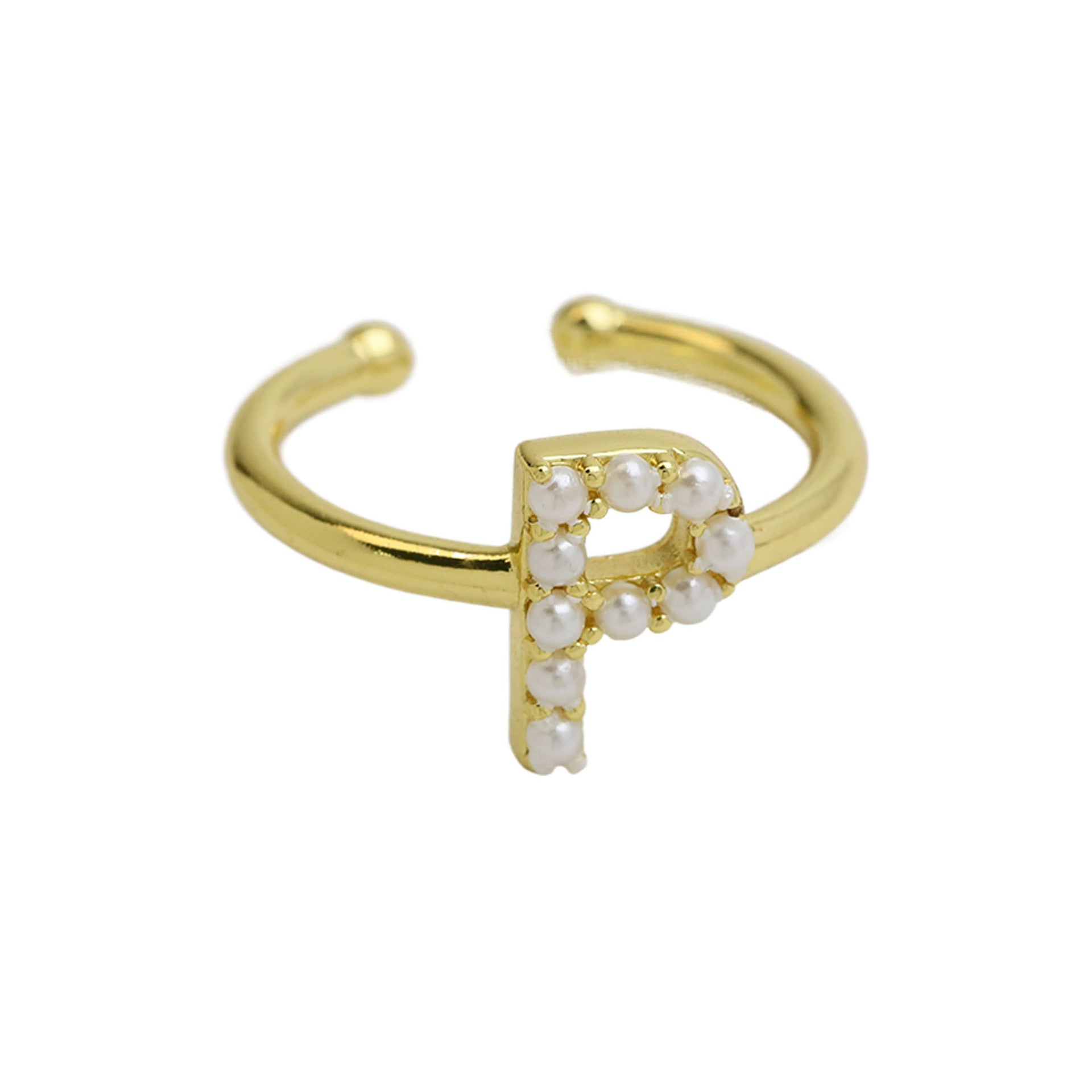 Wholesale  brass pearl 26 English letters open ladies ring