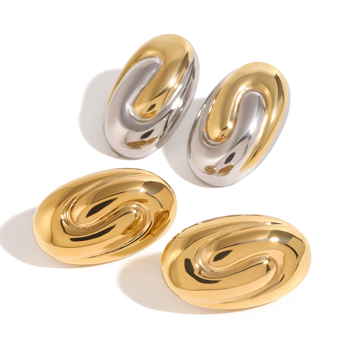 Wholesale  18k gold stainless steel  spiral oval trend earrings