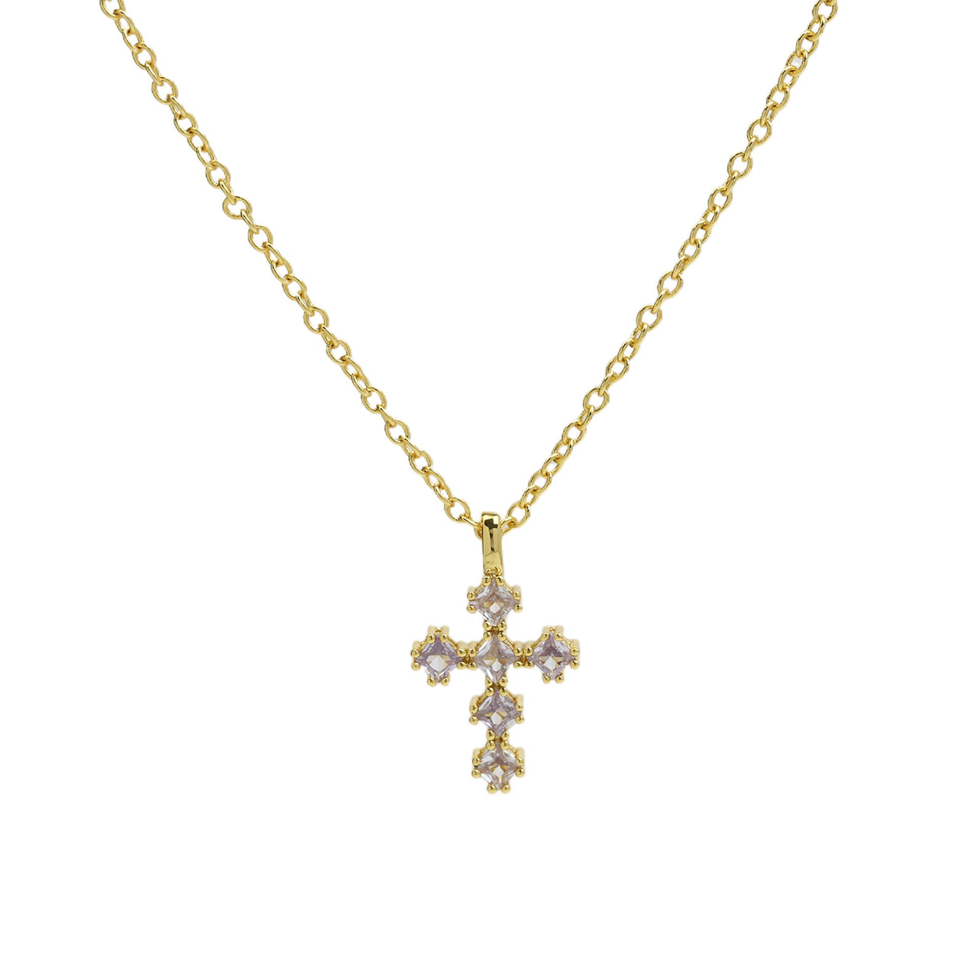 Wholesale 18k Brass Colored Zirconium December Birthstone Cross Pendant Necklaces ACC-NE-BaiYi004