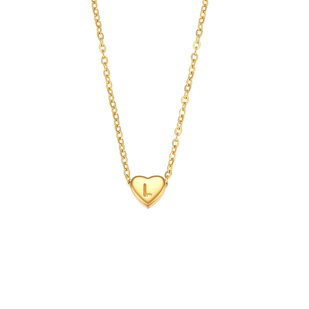 Wholesale Heart Shaped Stainless Steel Electroplated 18k Gold Heart Shaped Letter Pendant Necklaces ACC-NE-Mengj007