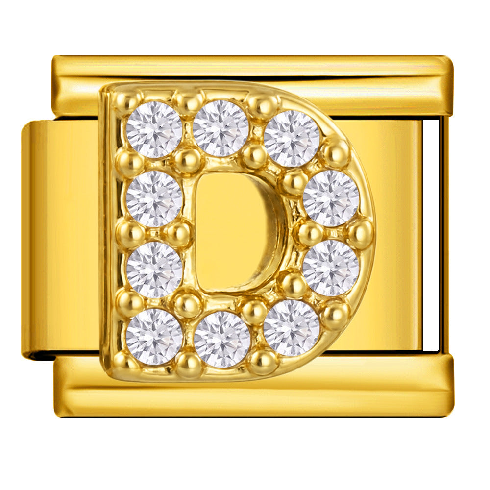 Wholesale Fashion Italian Style DIY Letter Modular Bracelet Stainless Steel Gold Tone Rhinestone Jewelry Accessory For Boutique Resale