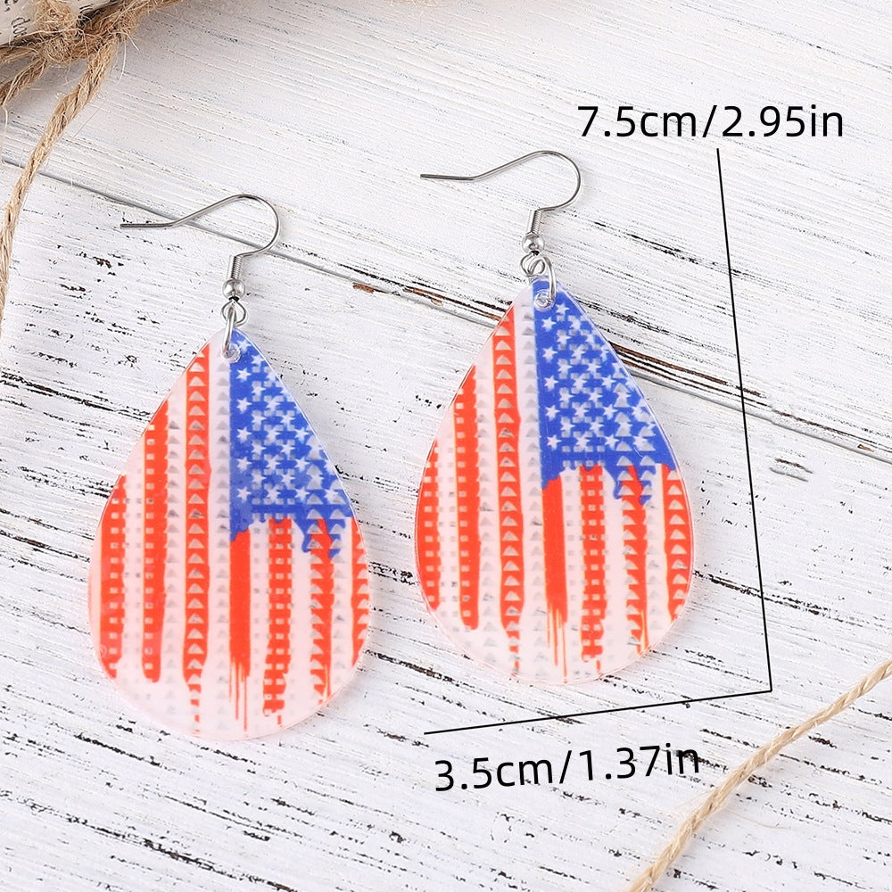 Wholesale of American Independence Day Droplet Wings, Flag Glasses, Acrylic Double Sided Earrings ACC-ES-ChuLian013