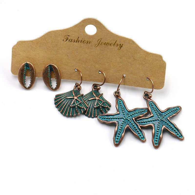 Wholesale Retro Ethnic Style Ocean Style Holiday Starfish Shell Earrings Set Vintage Earrings ACC-ES-HanH018