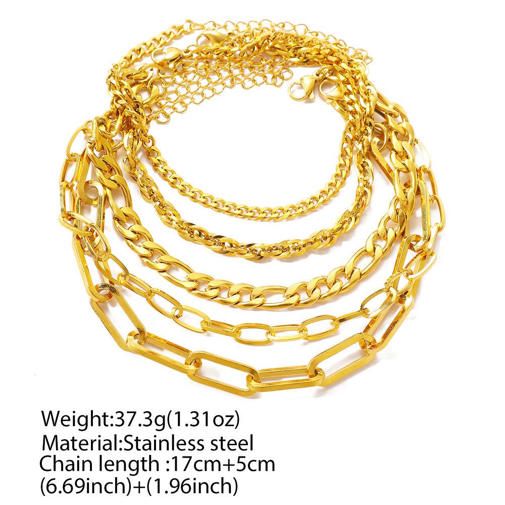 Wholesale Women S Electroplated Stainless Steel Boho Minimalist Chain Bracelet 5 Piece Set Layered Geometric Jewelry For Everyday Wear Party Gift