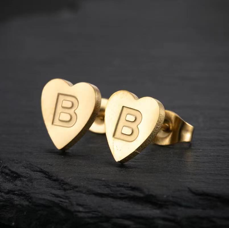 Wholesale Love Earrings English Letters Retro Gold and Silver Earrings Heart Earrings Titanium Steel ACC-ES-FaDiniya001